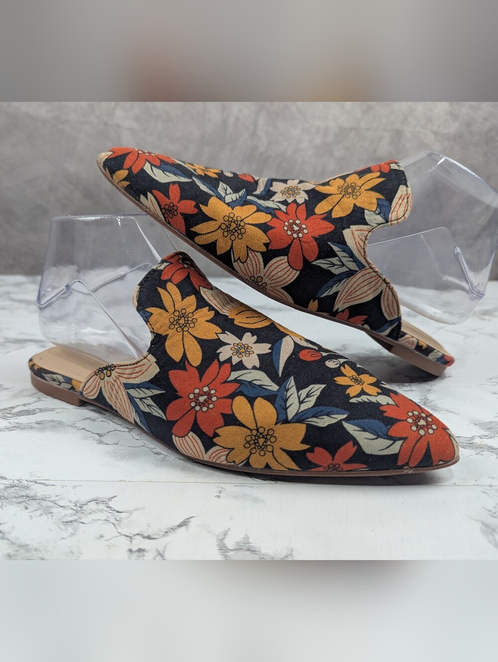 Tilocow Vibrant Floral Pointed Toe Flat Mules Slides Women's Size 7.5